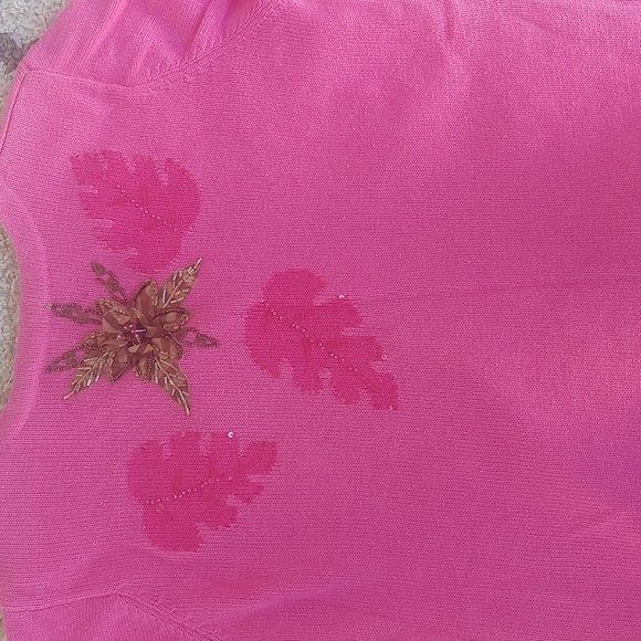 Design Options By Philip & Jane Vintage Pink Poinsettia cardigan sweater large - Picture 7 of 8